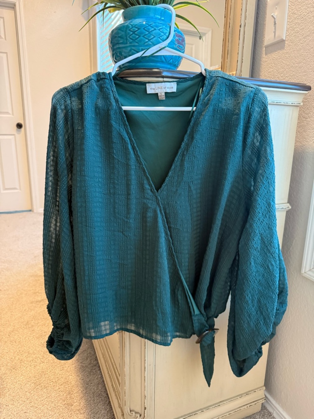 The Line of Style Teal Wrap Blouse for Women